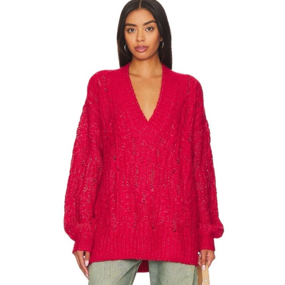 Tularosa Friso Oversized Soft Red Cable Knit V Neck Tunic Sweater L